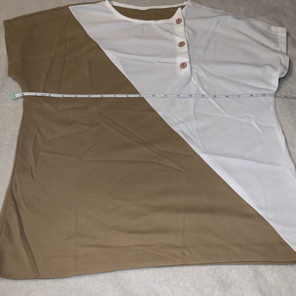 Vintage Brown and White Colorblock Top with Button Detail medium